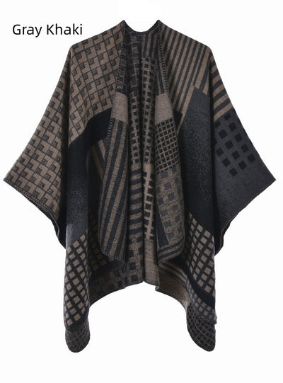 Jacquard Split Thick Warm Cloak Shawl
