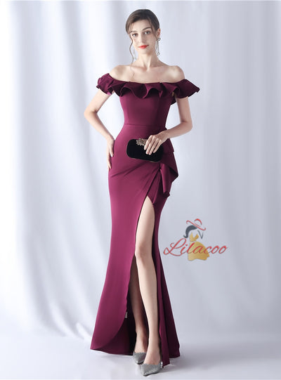 Off the Shoulder Split Prom Dress