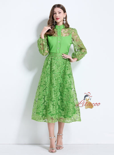 Palace Style Lace Embroidered Shirt Skirt