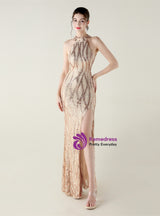 Mermaid Halter Sequins Halter Prom Dress