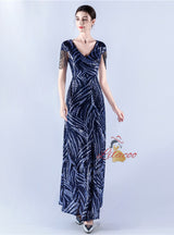 V-neck Sequins Cap Sleeve Beading Sequins Prom Dress