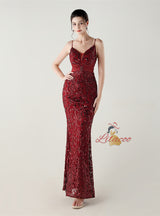 Mermaid Spaghetti Straps Sequins Beading Prom Dress
