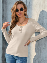 Round Neck Long Sleeve Solid Color T-shirt