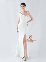One Shoulder Split Beading Prom Dress