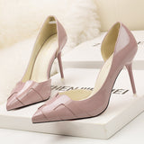 Side Hollow Pointed Solid Patent Leather Shoes