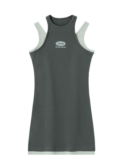 Letter Printed Stitching Fake Two-piece Dress