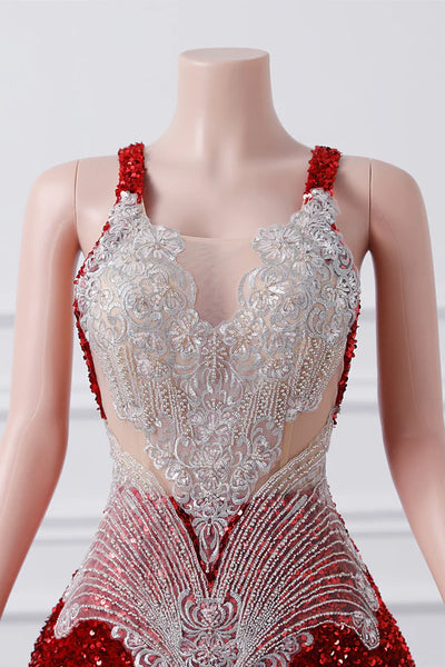 Burgundy Mermaid Sequins Lace Prom Dress