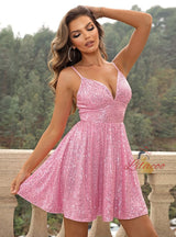 Laced Up Backless Sequined Dress