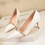 Patent Leather Shallow Mouth Pointed Metal Rivet Shoes
