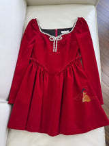 Retro Red Velvet Long Sleeve Dress