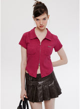 Slim Short Sleeve Zipper POLO Collar T-shirt