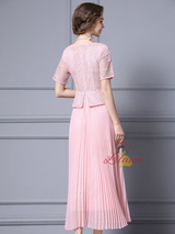 Pink Short Sleeve 3D Flower Mother Of The Bride Dress
