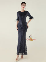 Short Sleeve Mermaid Sequins Prom Dress