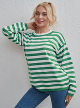 Striped Multicolor Round Neck Top Loose Sweater