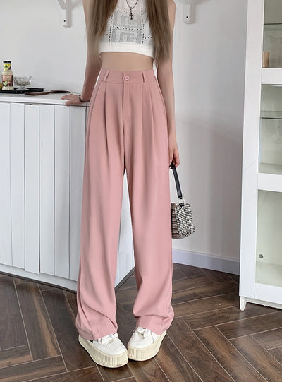 Elastic Waist Straight High Waist Loose Pants