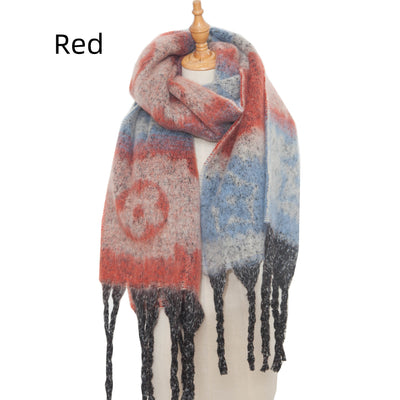 Coarse Tassel Jacquard Flower Scarf