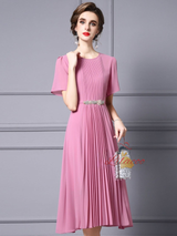 Apricot Short Sleeve Pleats Mother Of The Bride Dress