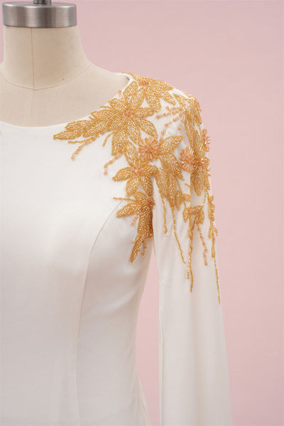 Sexy White Mermaid Scoop Beading Prom Dress