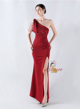 Mermaid One Shoulder Split Appliques Prom Dress