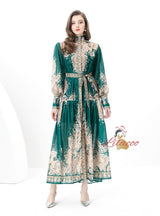 Palace Stand-up Printed Breasted Dress