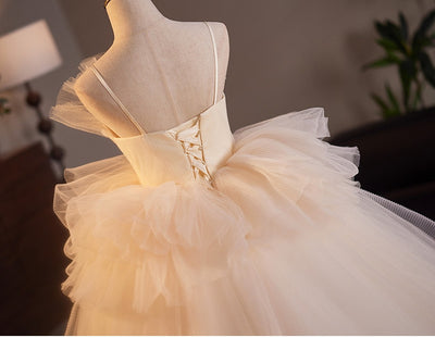 Champagne Tulle Appliques Wedding Dress