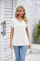 Solid Color V-neck Loose Short Sleeve T-shirt