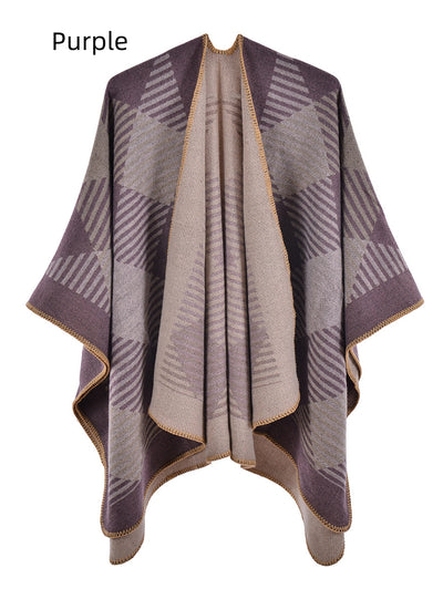 Geometric Square Split Warm Shawl Cloak