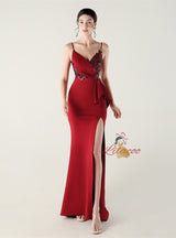 Mermaid Spaghetti Straps Sequins Split Prom Dress