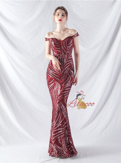 Mermaid Off the Shoulder Sequins Prom Dress