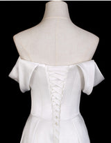 White Satin Off the Shoulder Wedding Dress