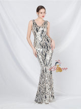 V-neck Mermaid Sequins Prom Dress