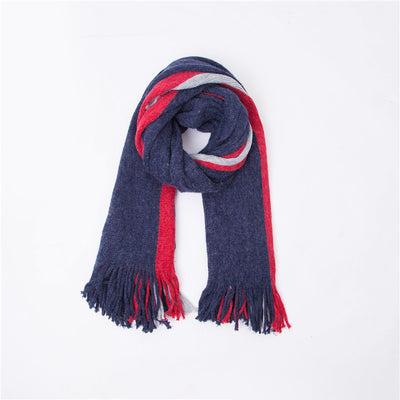 Warm Neck Wide Stripe Warp Knitted Scarf