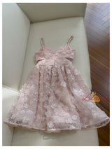 Pink Straps Flower Beading Prom Dress
