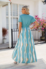 Solid Color V-neck Short Sleeve Jumpsuit Dress