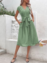 Simple Lace-up V-neck Dress