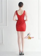 V-neck Sequins Beading Short Prom Dress