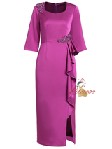 Burgundy Short Sleeve Beading Mother Of The Bride Dress