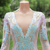 White Mermaid Sequins Long Sleeve Prom Dress