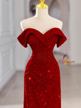 Blue Sequins Off the Shoulder Pleats Prom Dress