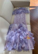 Purple Sequins Straps Prom Dress