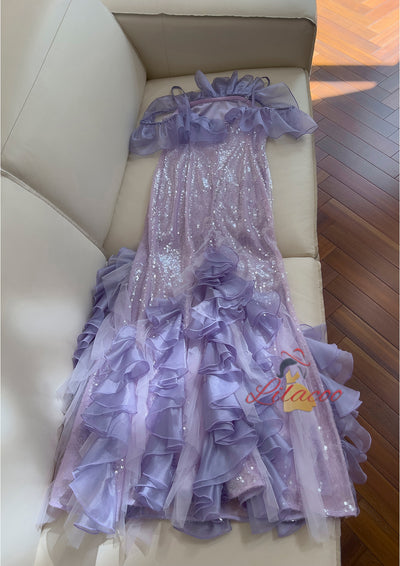 Purple Sequins Straps Prom Dress