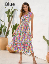 Casual Printed One Shoulder Dress