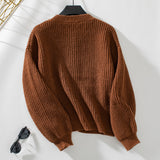 Single-breasted Loose Long-sleeved Sweater Coat