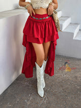 Leisure Bohemian Solid Color Pleated Stitching Skirt