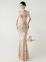 Mermaid Sequins Spaghetti Straps Beading Prom Dress