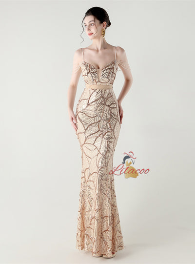 Mermaid Sequins Spaghetti Straps Beading Prom Dress