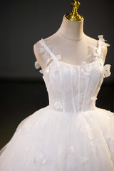 White Ball Gown Tulle Flower Wedding Dress