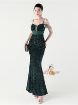 Mermaid Sequins Spaghetti Straps Appliques Prom Dress