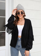Short Knit Cardigan Fringed Sweater