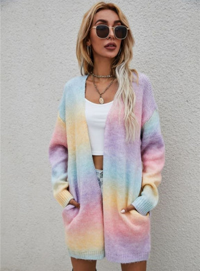 Rainbow Tie-dyed Long Sweater Coat